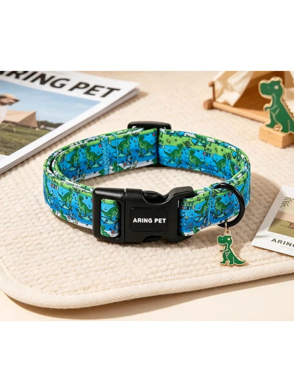 Medium Blue Dinosaur Print Adjustable Dog Collar New